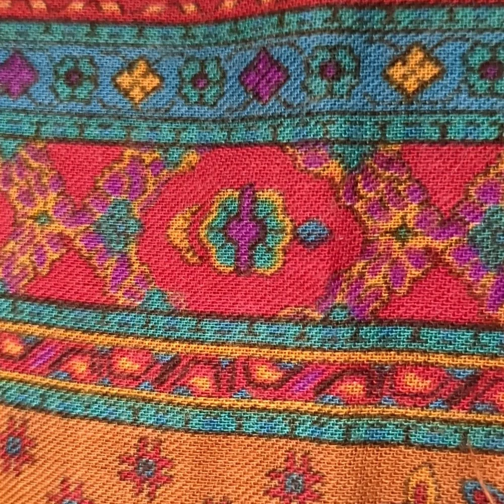 Vintage Women's Paisley Scarf W/ Fringe Edges Brown Teal Old Money Preppy